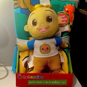 Bath towel and bath buddies